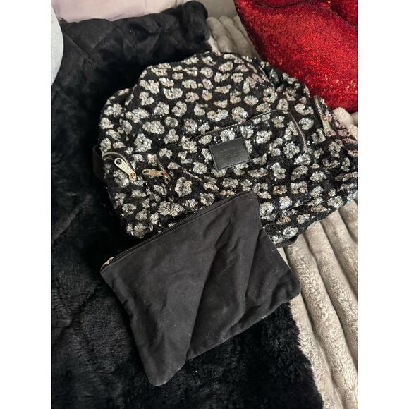 Victorias secret VS pink leopard cheetah sequin bling backpack + pouch - Picture 2 of 11